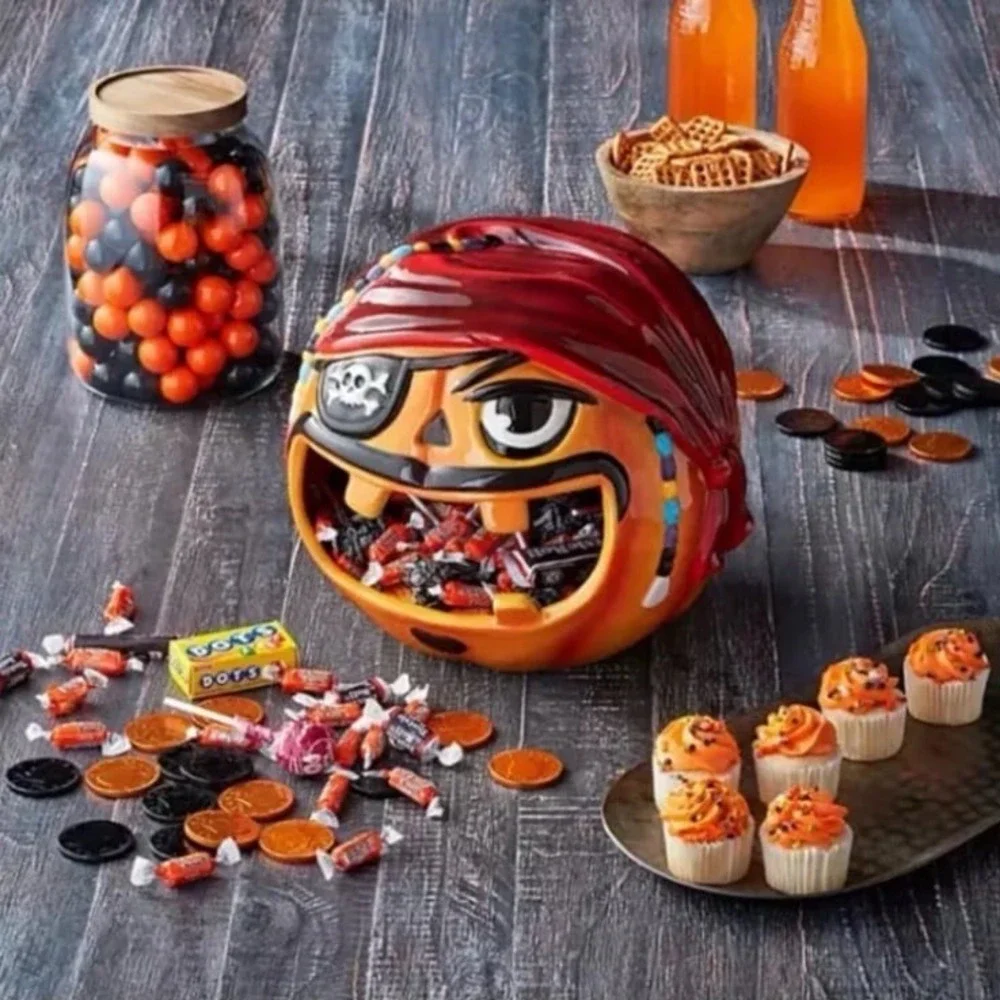Member's Mark Halloween Ceramic Pirate Candy‎ Bowl NIB